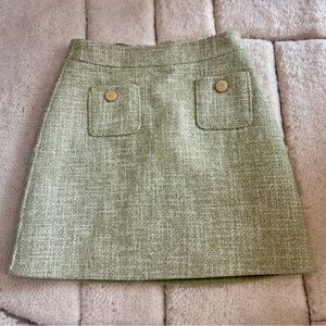 Sandro Green Tweed Mini Skirt with Gold Buttons